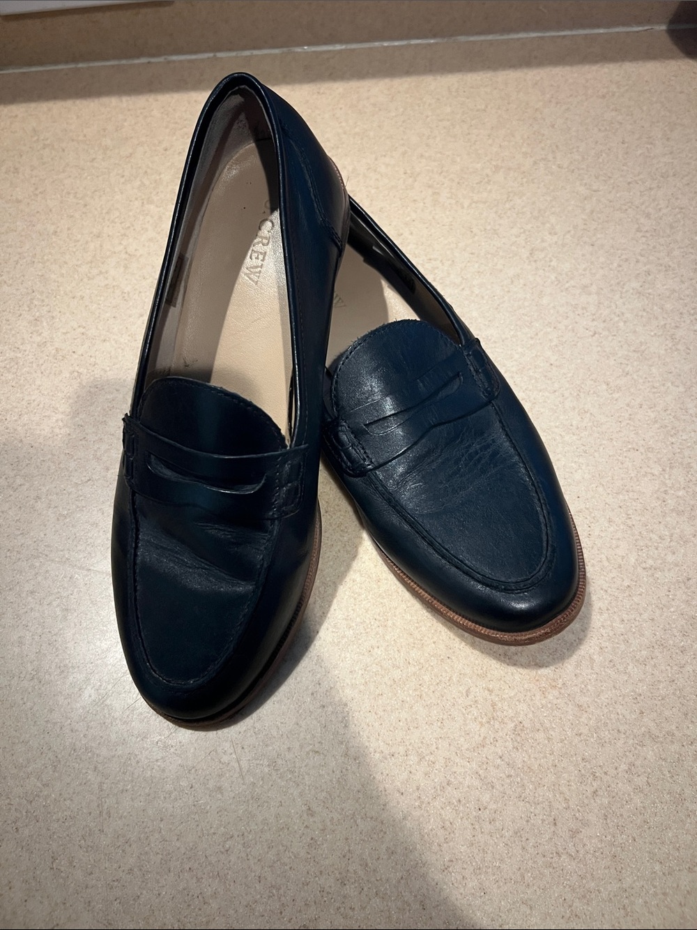 J. Crew Dark Navy Leather Penny Loafers